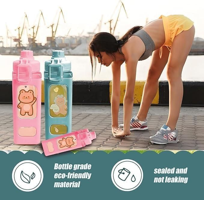 Water Bottle with Straw and Sticker (Assorted Color)