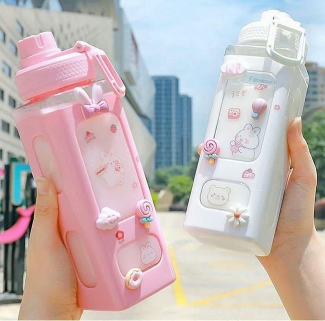 Water Bottle with Straw and Sticker (Assorted Color)